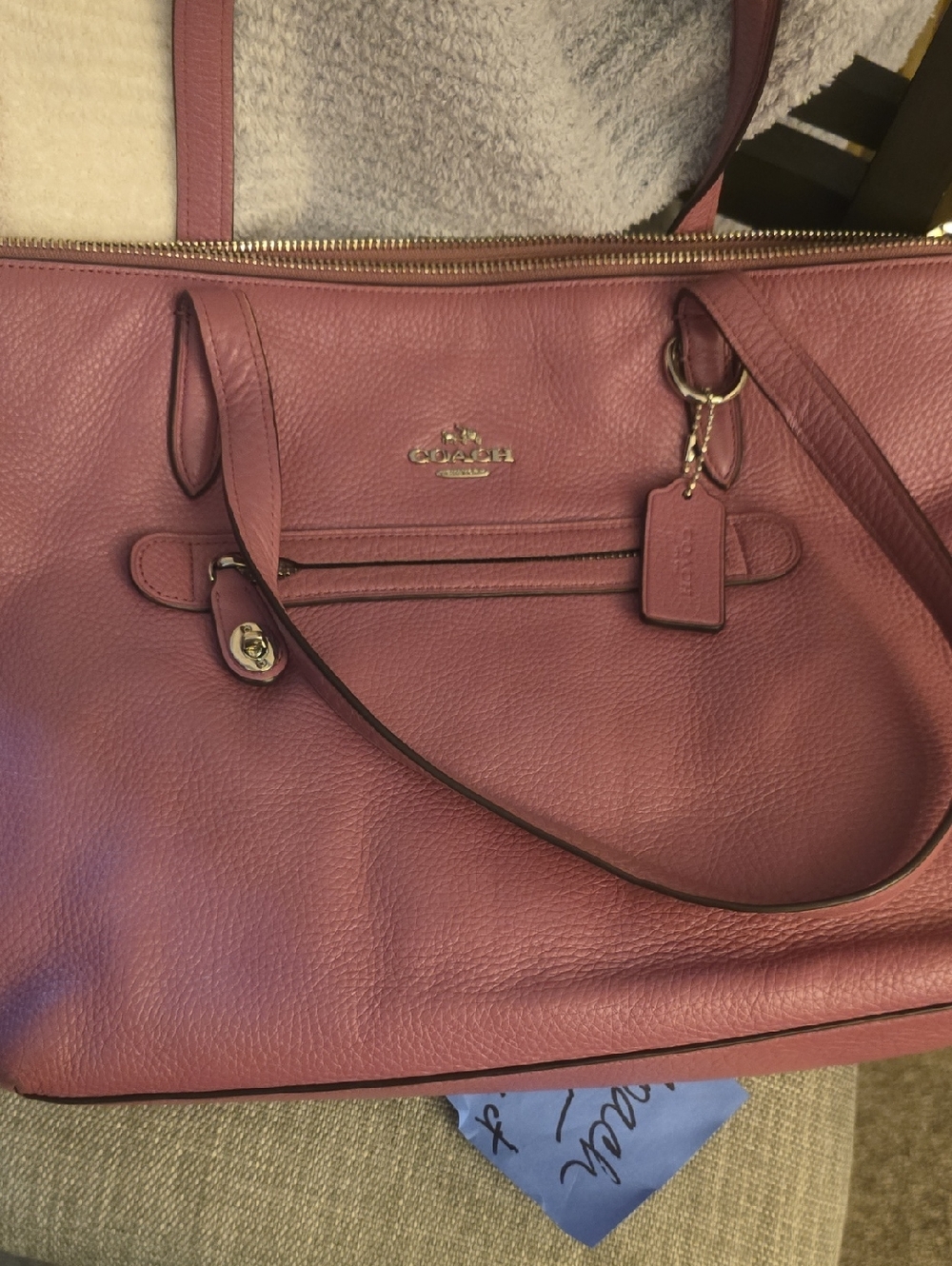 #24 Coach Pebbled Leather Tote in Rose